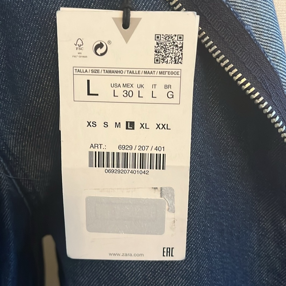 NWTS Zara Denim Mini Dress w/3/4 puff sleeves & back sliver zipper Size Large - Picture 10 of 16